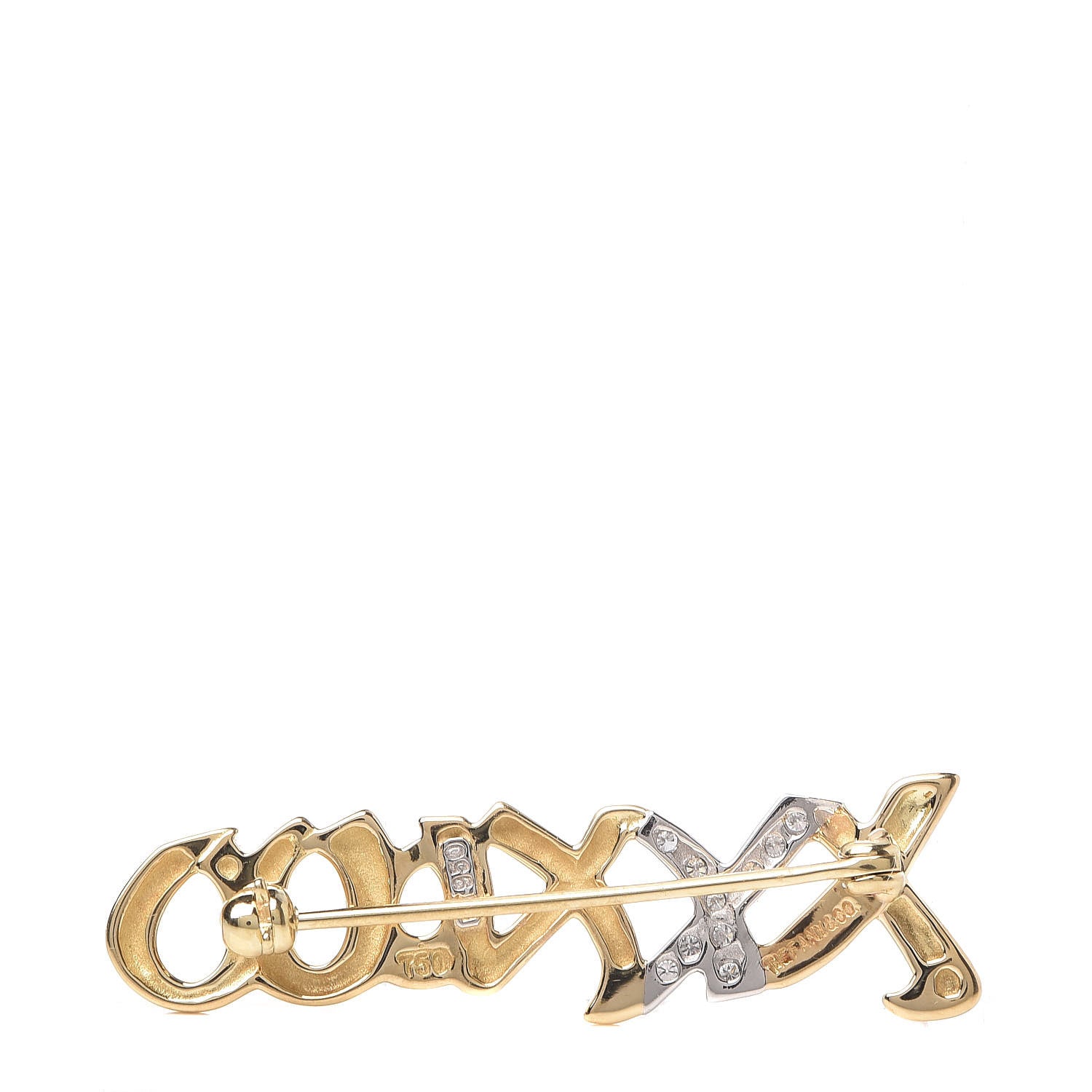 Tiffany 18K Yellow Gold Platinum Diamond XO Brooch Pin 3 of 6