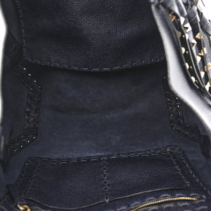 Valentino Garavani Grained Calfskin Rockstud C-Rockee Fringe Tote Deep Denim 5 of 9
