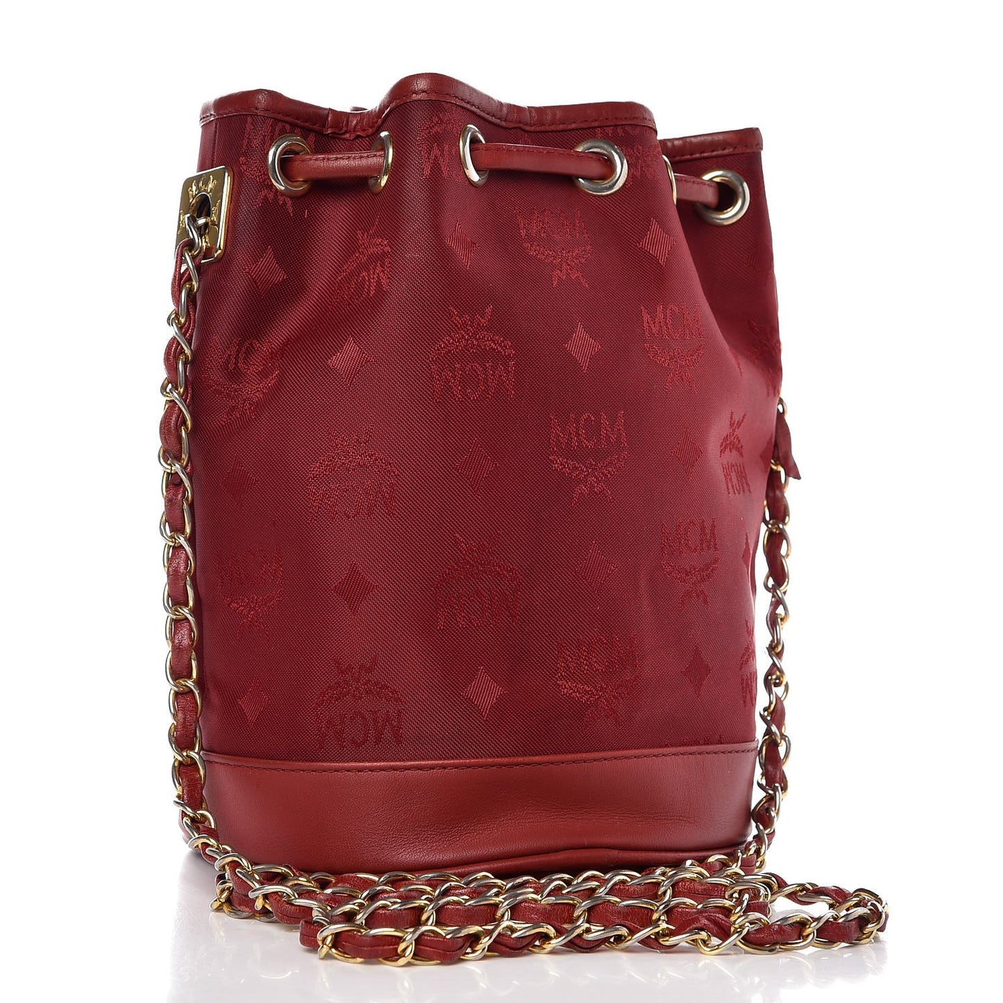 Nylon Monogram Bucket Shoulder Bag Red