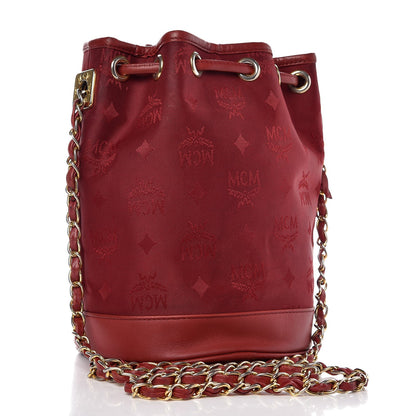 MCM Nylon Monogram Bucket Shoulder Bag Red 3 of 17