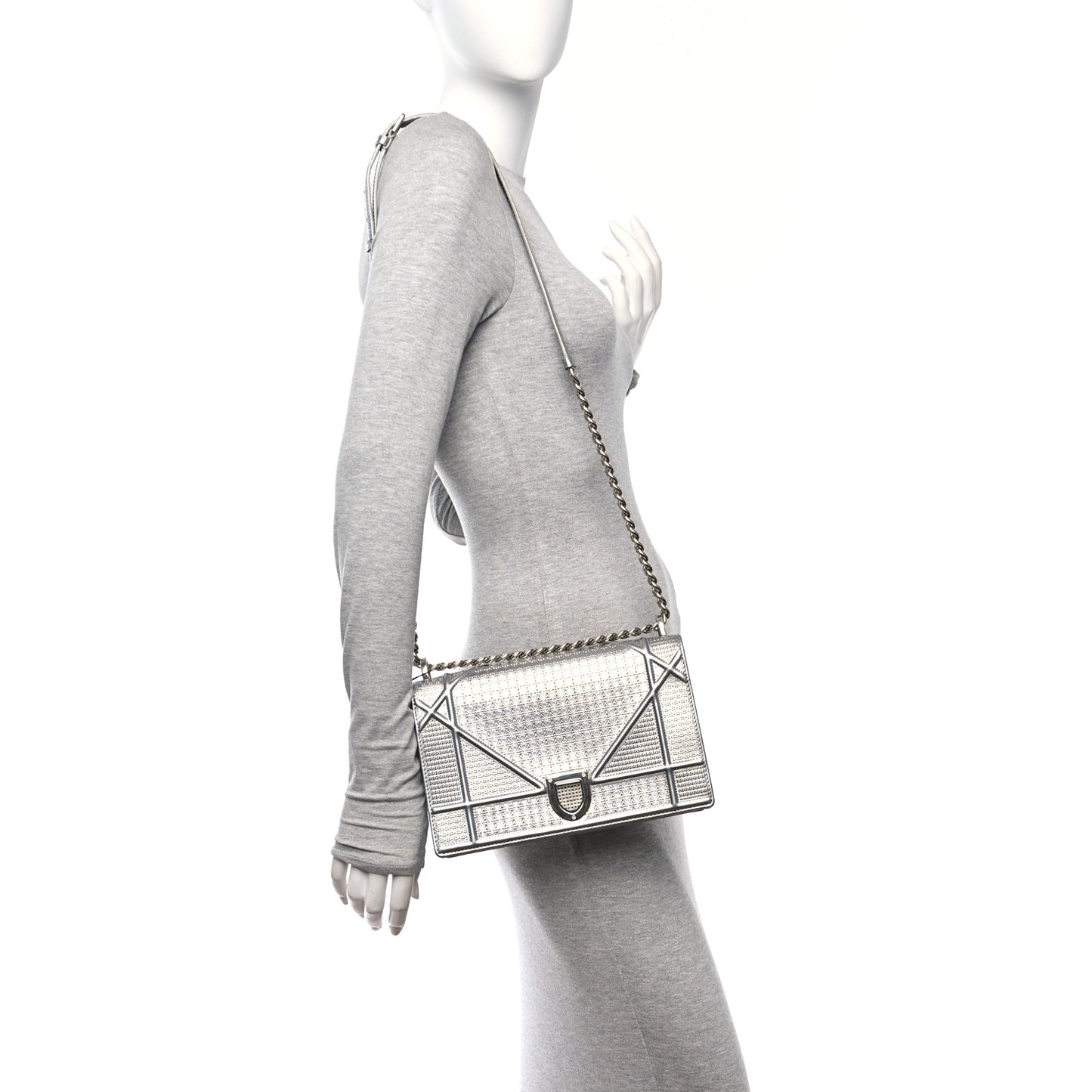 Metallic Patent Micro-Cannage Medium Diorama Flap Bag Silver