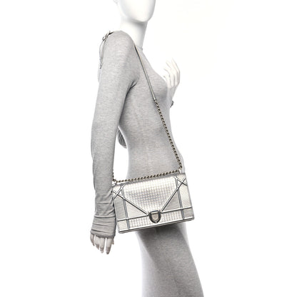 Christian Dior Metallic Patent Micro-Cannage Medium Diorama Flap Bag Silver 2 of 10
