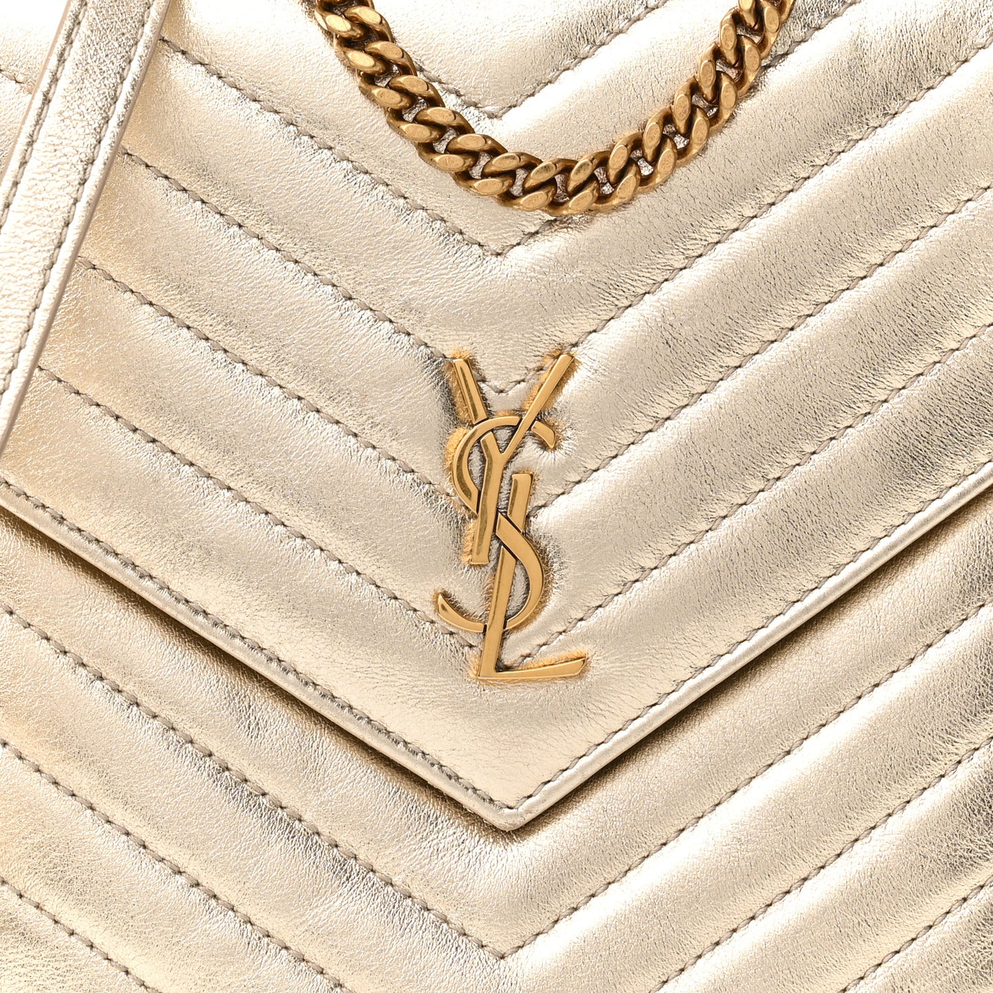 Metallic Lambskin Quilted Double Flap Bag Gold