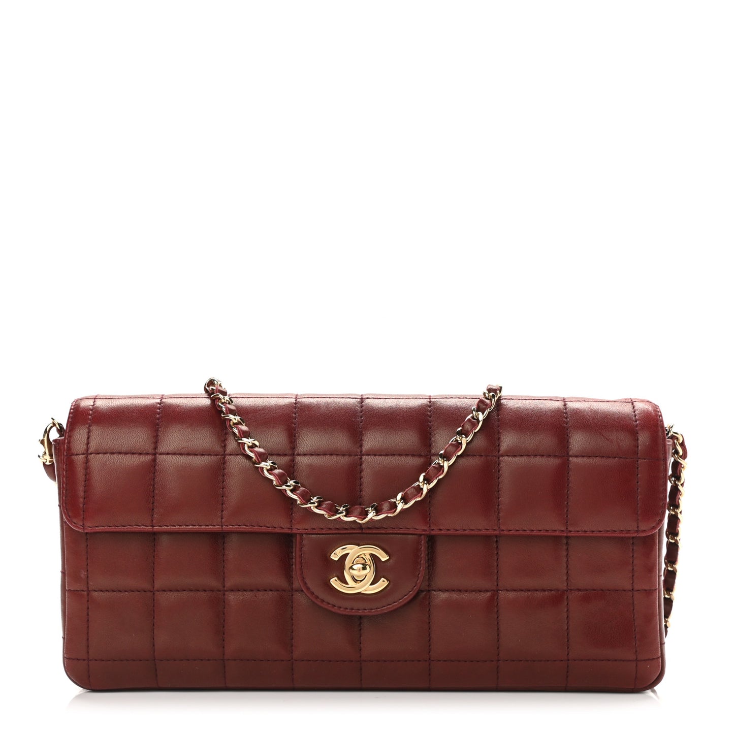 Lambskin East West Chocolate Bar Flap Bordeaux
