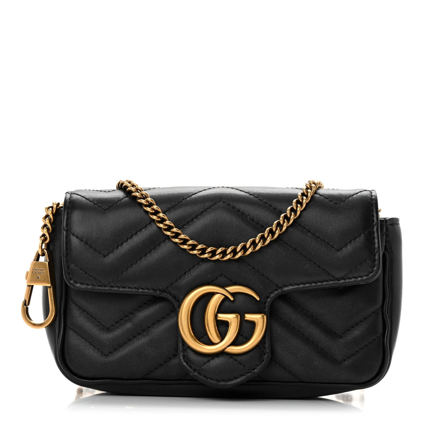 Calfskin Matelasse Super Mini GG Marmont Shoulder Bag Black