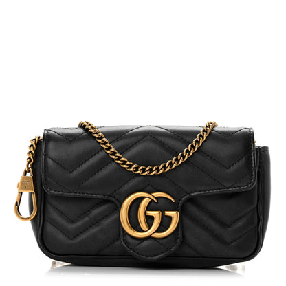 Gucci Calfskin Matelasse Super Mini GG Marmont Shoulder Bag Black 1 of 10