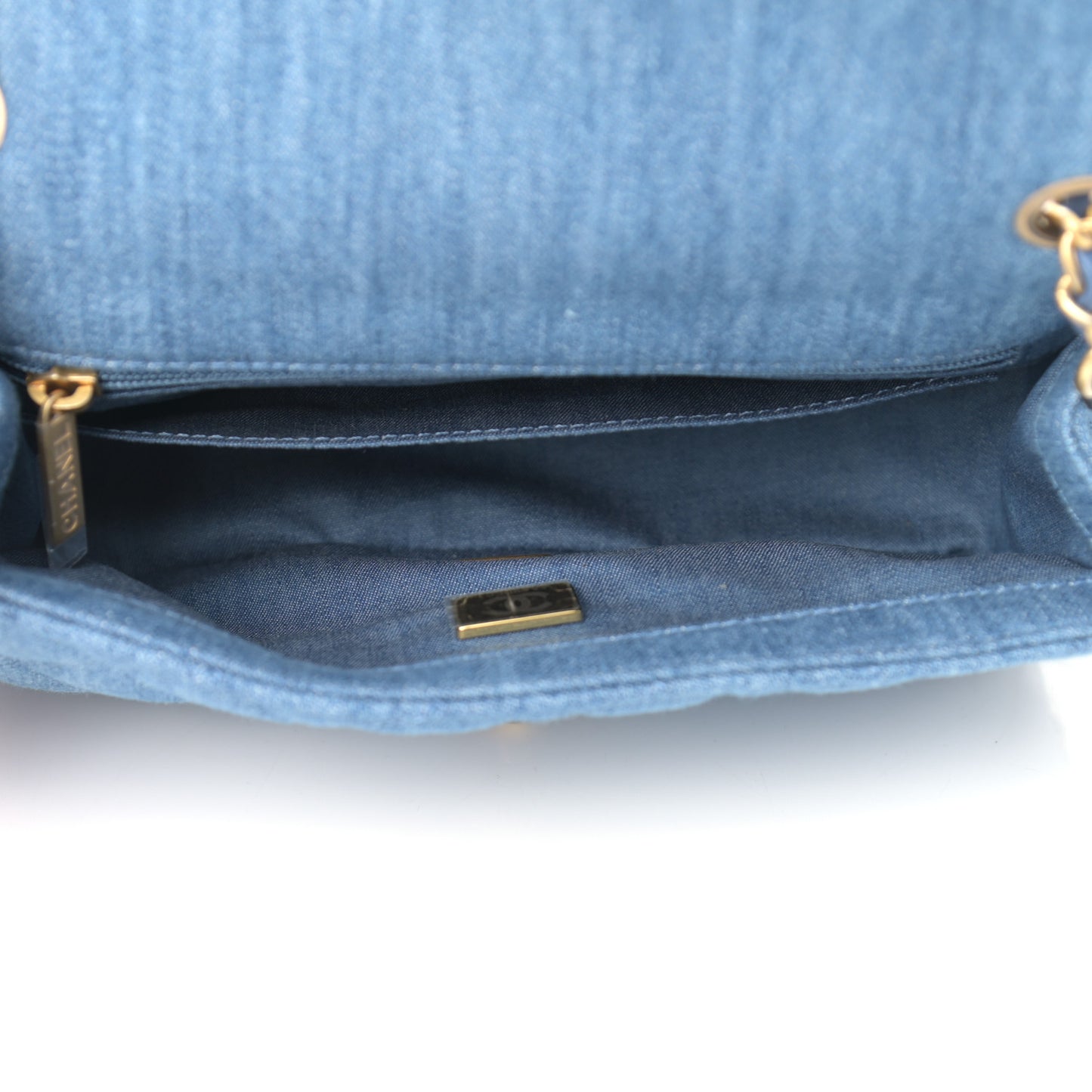Denim Quilted Mini Pearl Crush Rectangular Flap Blue