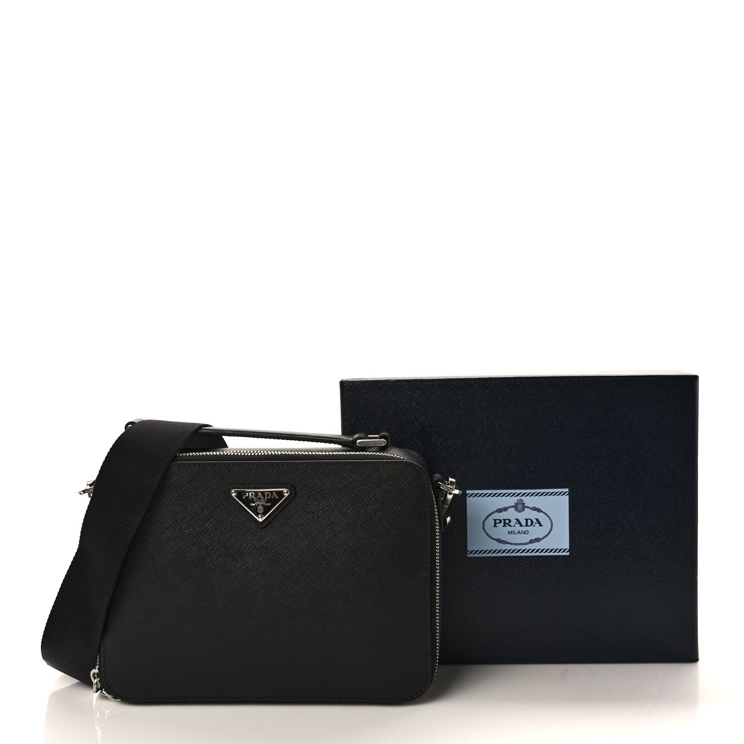 Prada Saffiano Travel Medium Brique Crossbody Bag Black 11 of 11