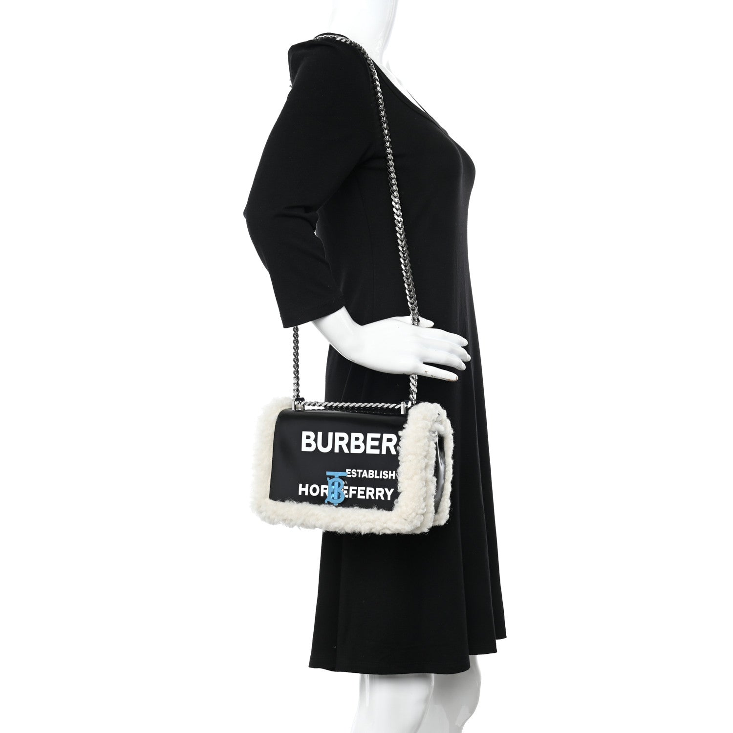 Burberry Coated Canvas Shearling Horseferry Print Small Lola Bag Black 3 of 10