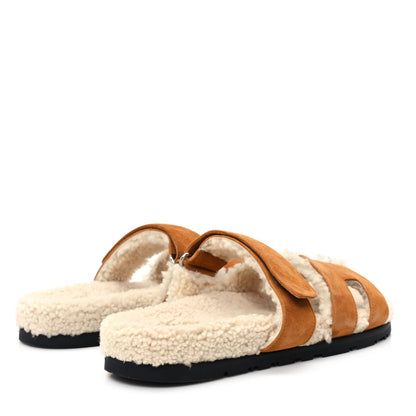 Hermes Suede Goatskin Woolskin Womens Chypre Sandals 40 Nude 5 of 8