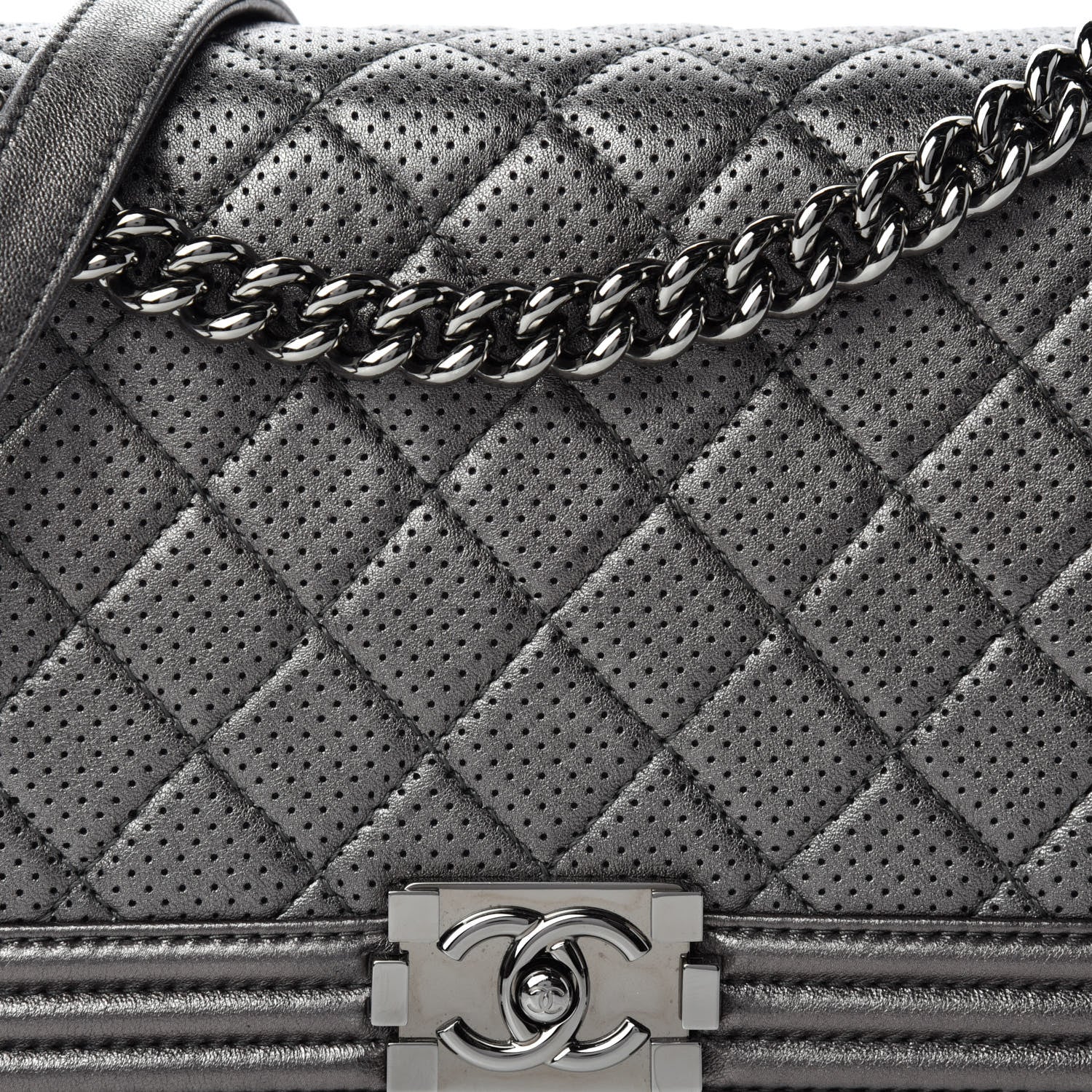 Chanel Metallic Lambskin Perforated New Medium Boy Flap Dark Silver 13 of 13