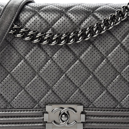 Chanel Metallic Lambskin Perforated New Medium Boy Flap Dark Silver 13 of 13
