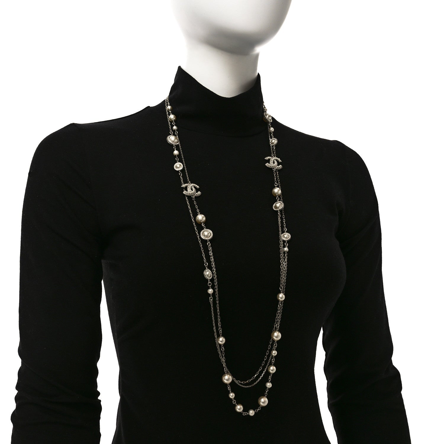 Chanel Pearl Crystal CC Long Necklace Pearly White 2 of 5