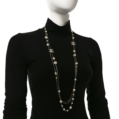 Chanel Pearl Crystal CC Long Necklace Pearly White 2 of 5