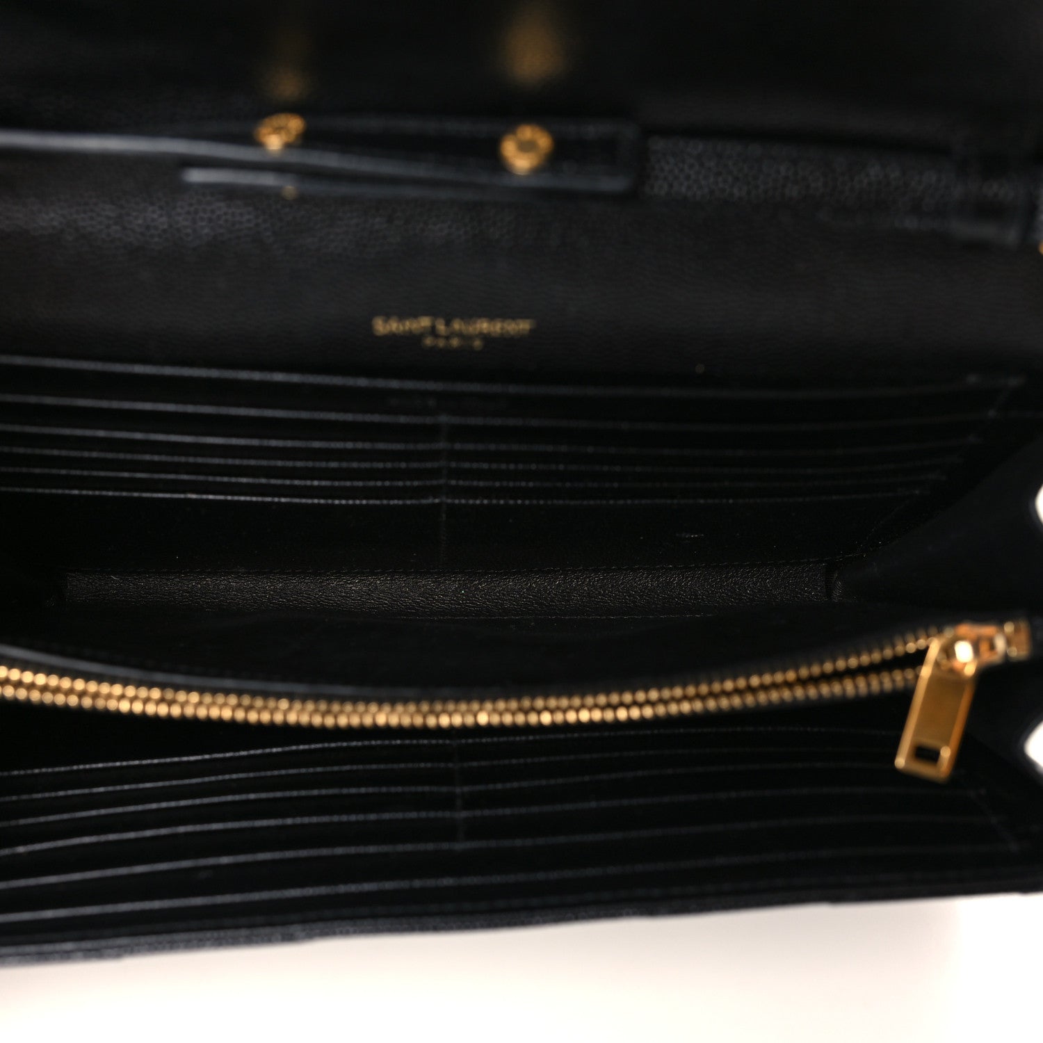 Saint Laurent Grain De Poudre Matelasse Chevron Monogram Chain Wallet Black 5 of 10