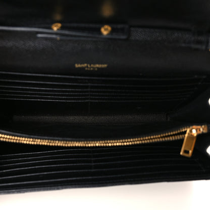Saint Laurent Grain De Poudre Matelasse Chevron Monogram Chain Wallet Black 5 of 10