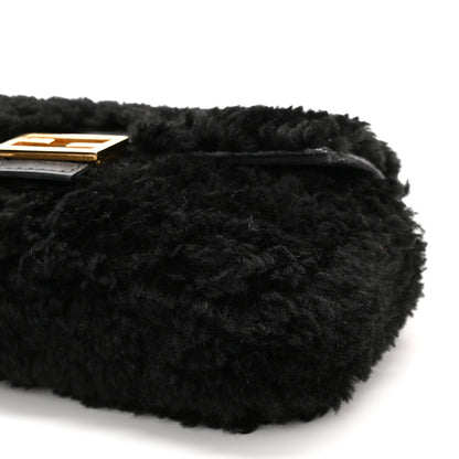 Fendi Shearling Shiny Nappa Micro Baguette Black 9 of 10