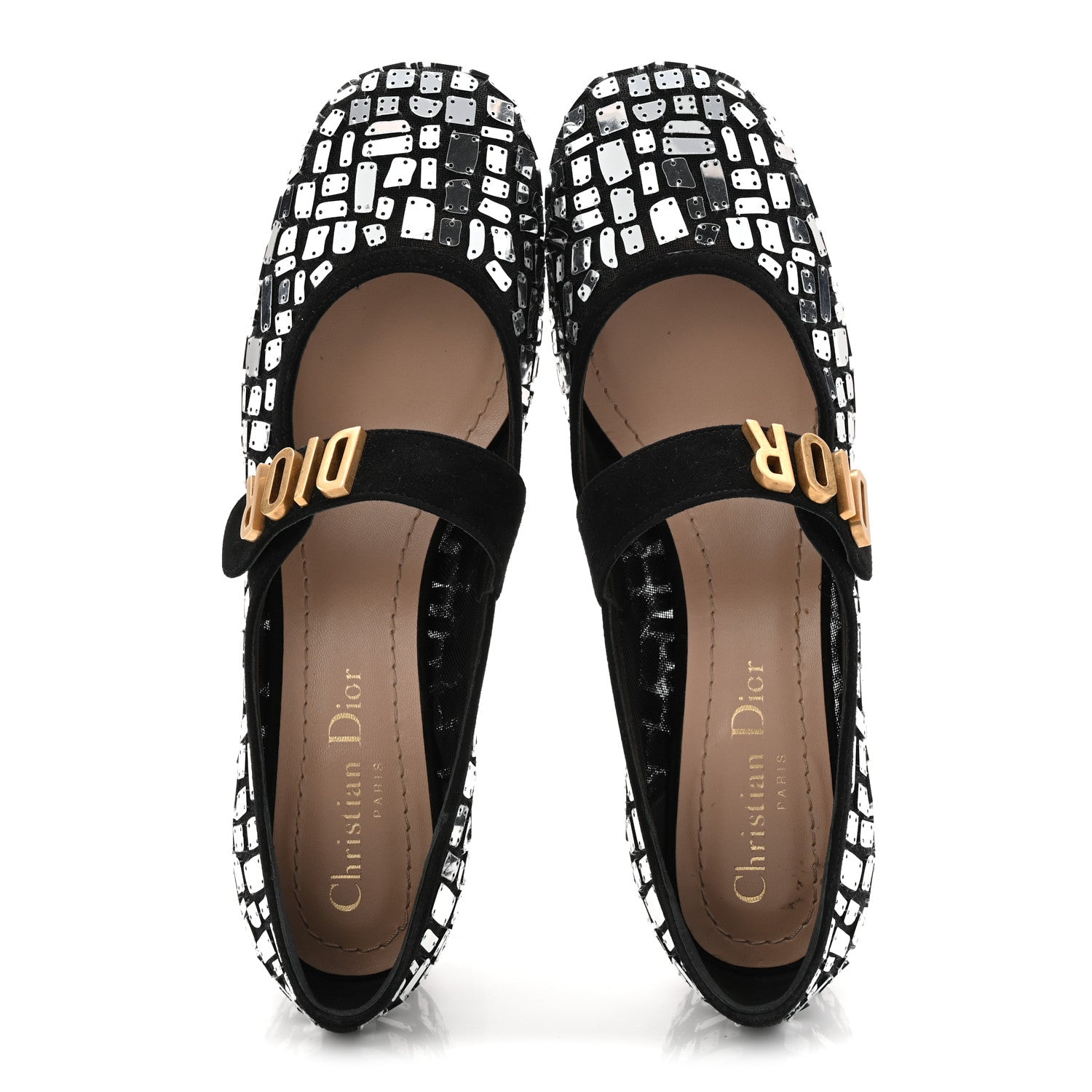 Christian Dior Mesh Embroidered Mirror Baby-D Ballet Pumps 36 Black 2 of 9