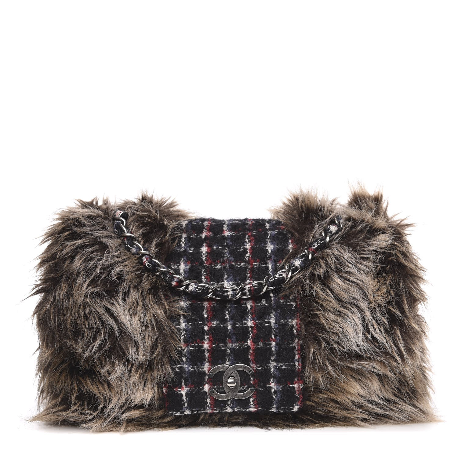 Chanel Tweed Arctic Fantasy Fur Flap Blue Red 1 of 10