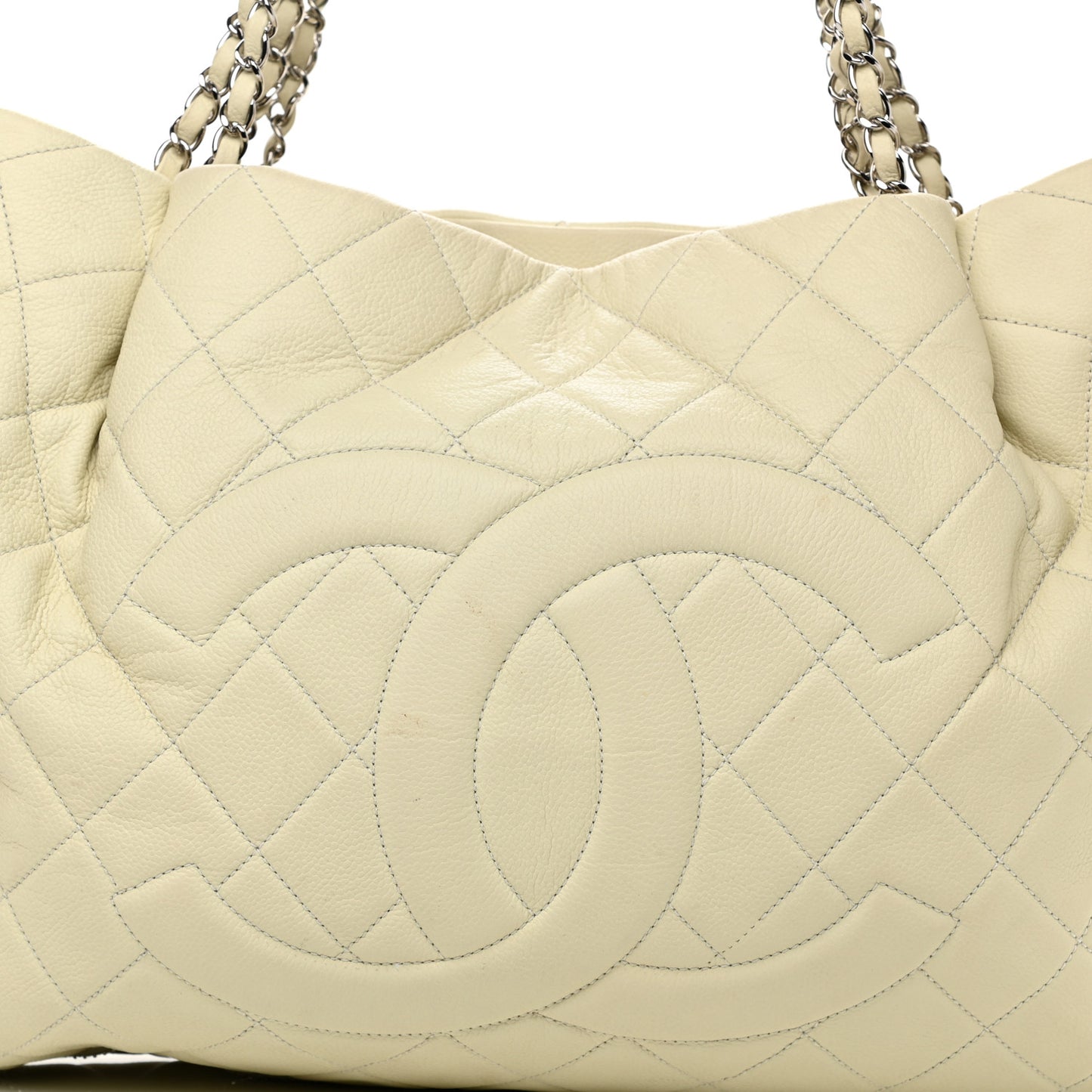 Caviar Quilted Expandable Zip Shoulder Bag White