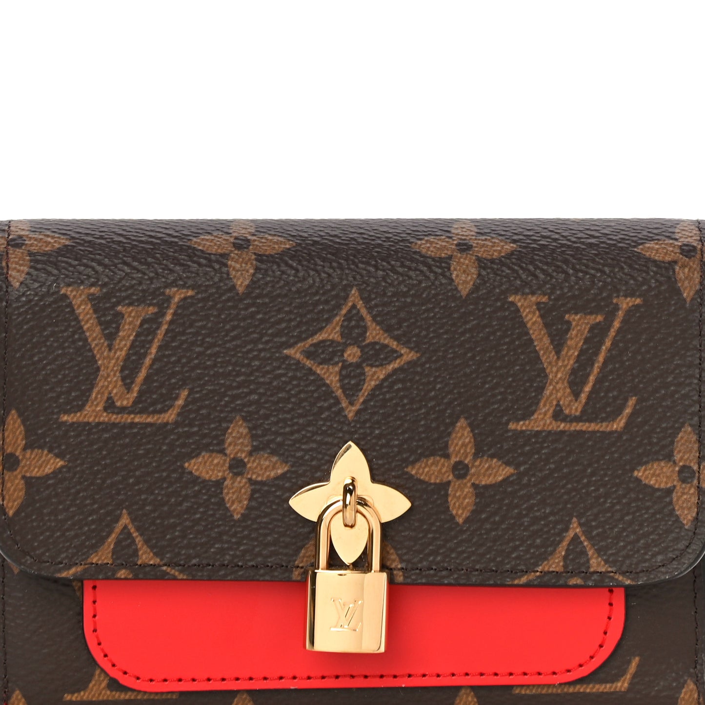 Monogram Flower Lock Compact Wallet Coquelicot