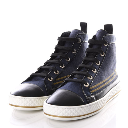 Chanel Fabric Lambskin Lace Up Cap Toe Sneakers 40 Navy Black 2 of 9