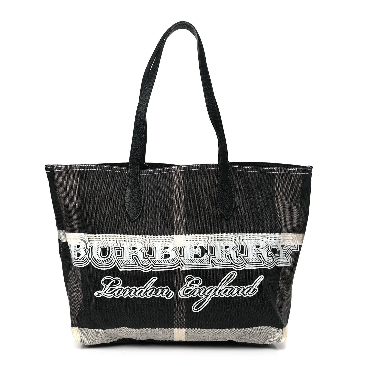 Burberry Coated Canvas Mega Check Medium Doodle Tote Black White 1 of 15