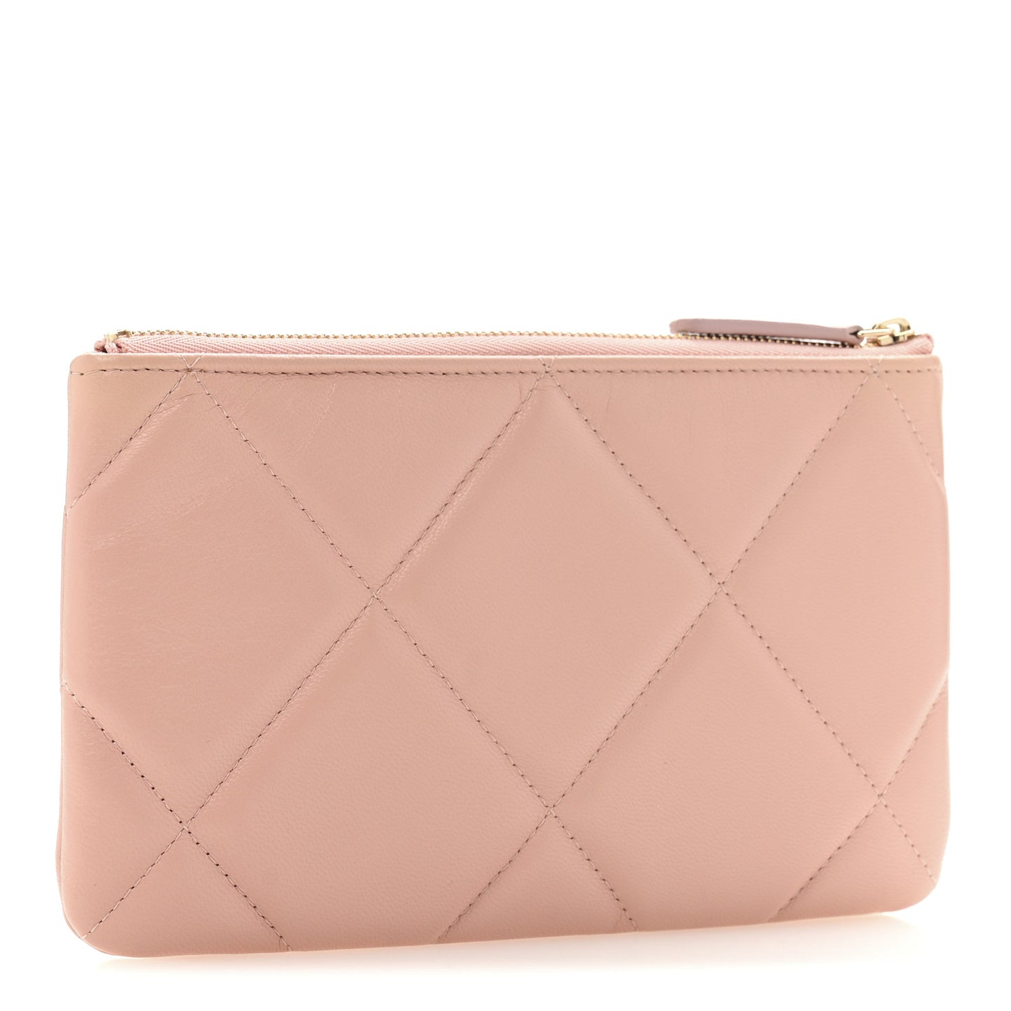 Shiny Goatskin Quilted Small Chanel 19 Pouch Pink