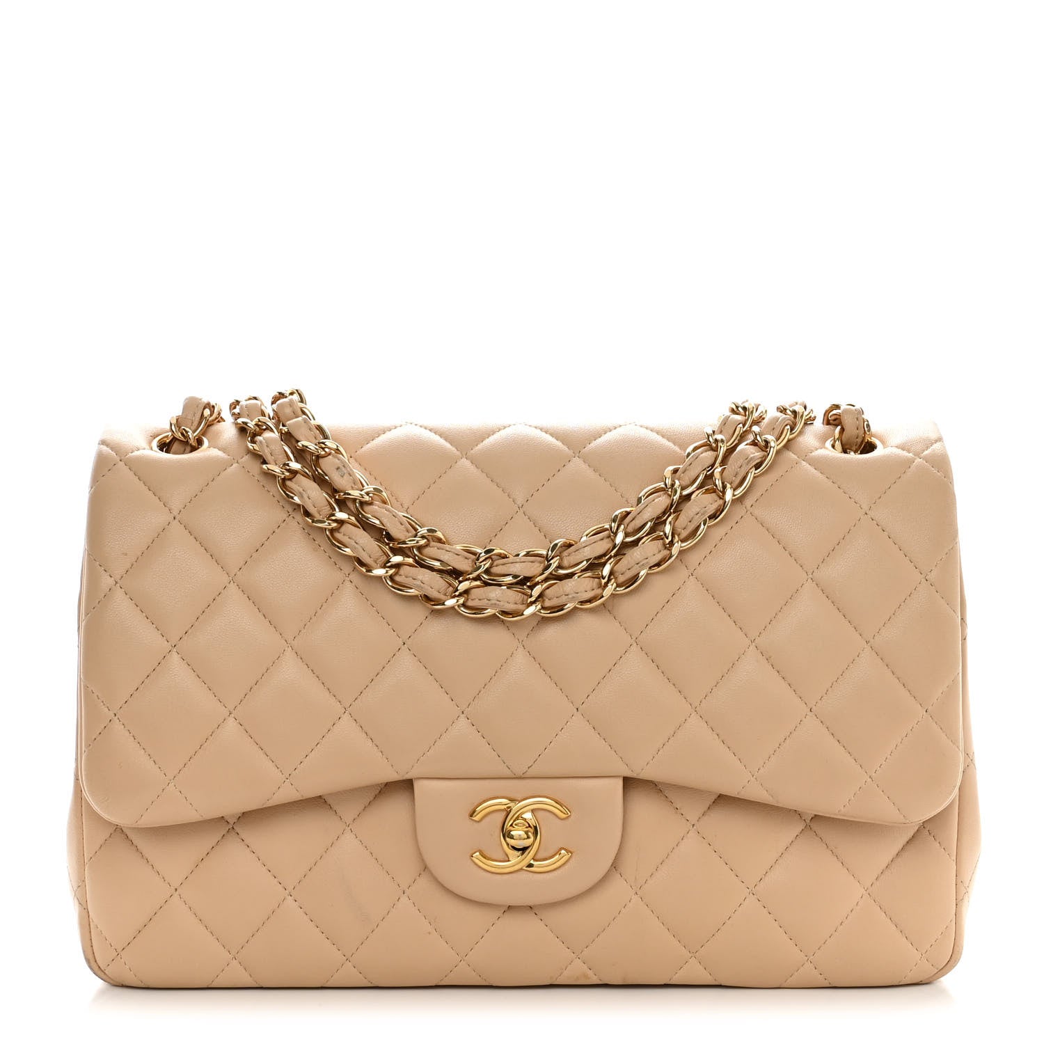 Chanel Lambskin Quilted Jumbo Double Flap Beige 1 of 26