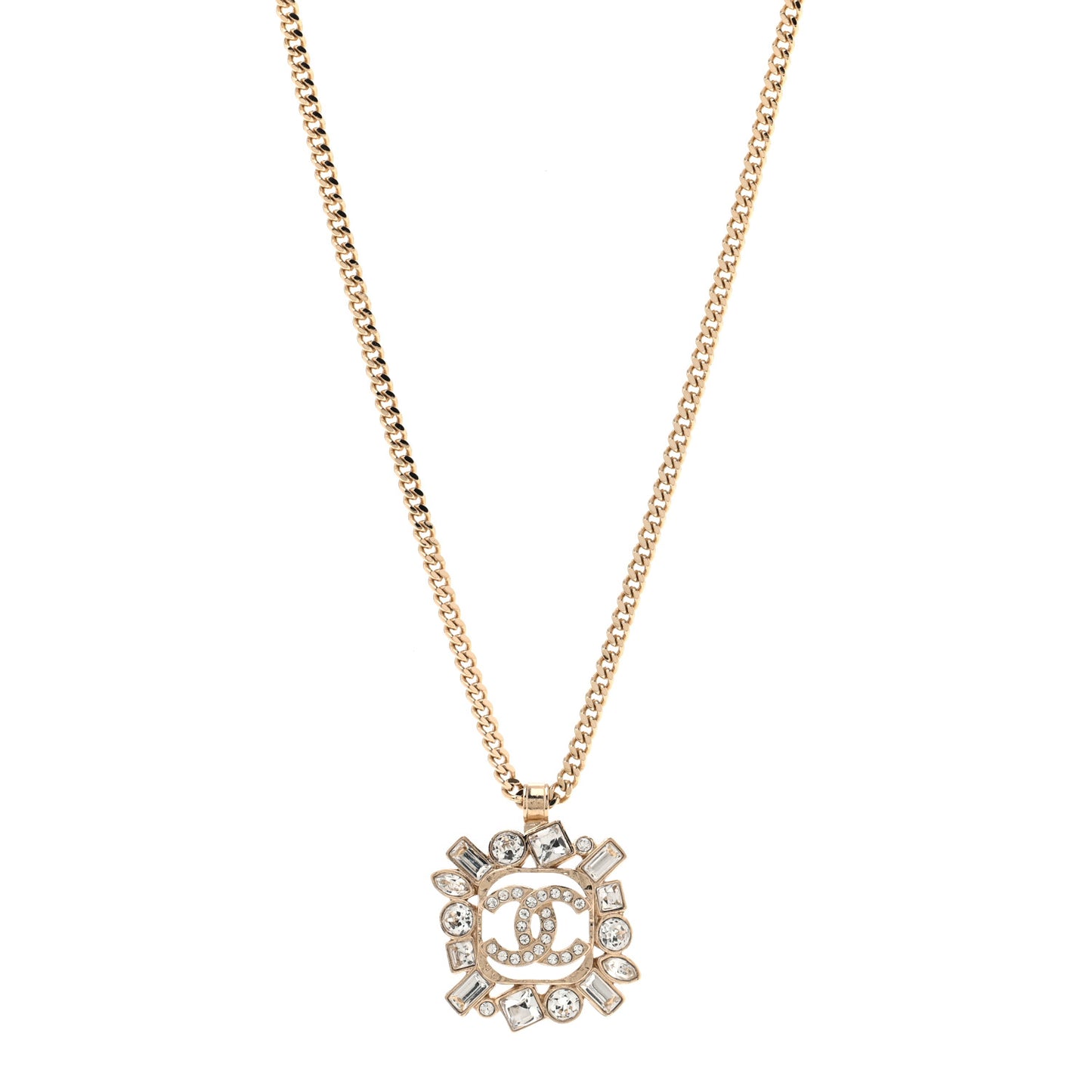 Crystal Baguette CC Necklace Gold