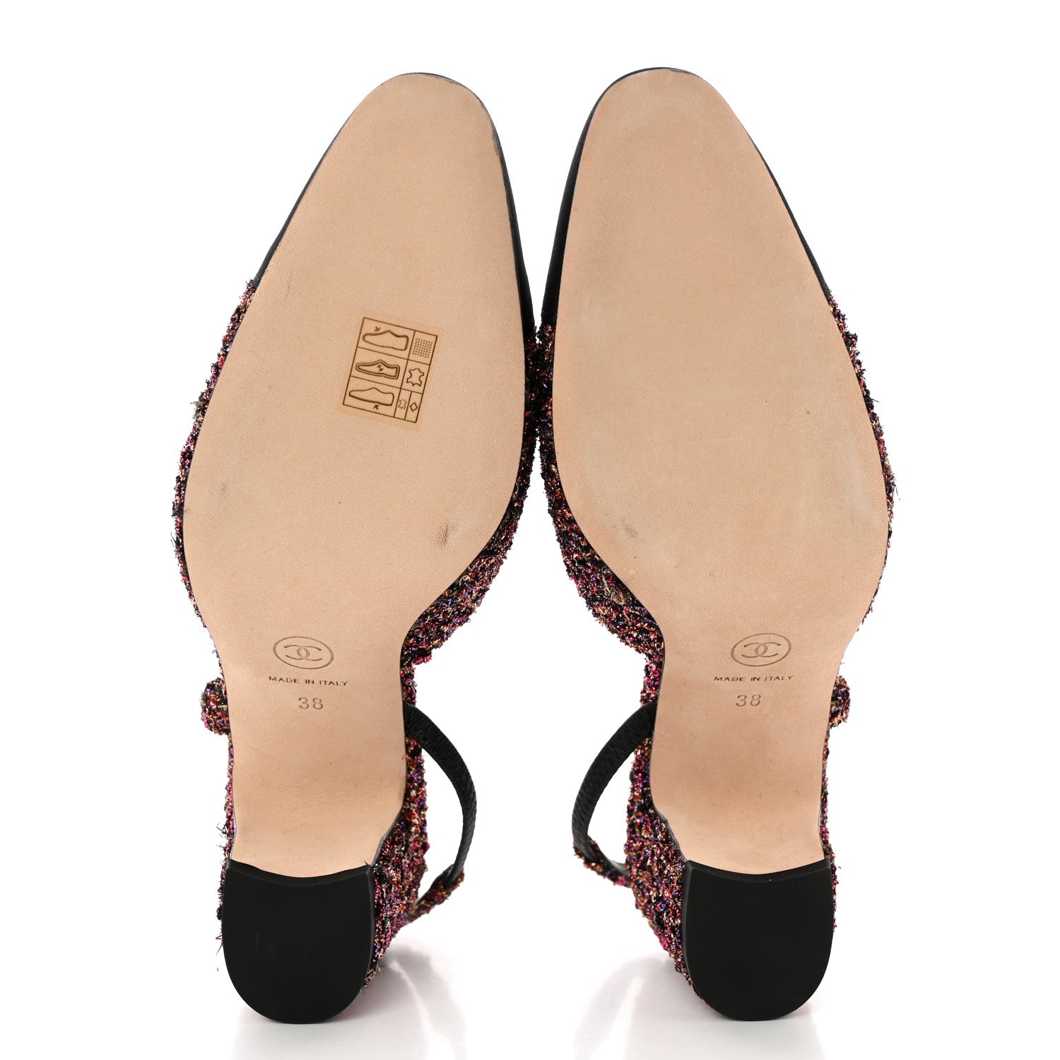 Chanel Tweed Grosgrain Cap Toe CC Slingback Pumps 38 Pink Black 5 of 13