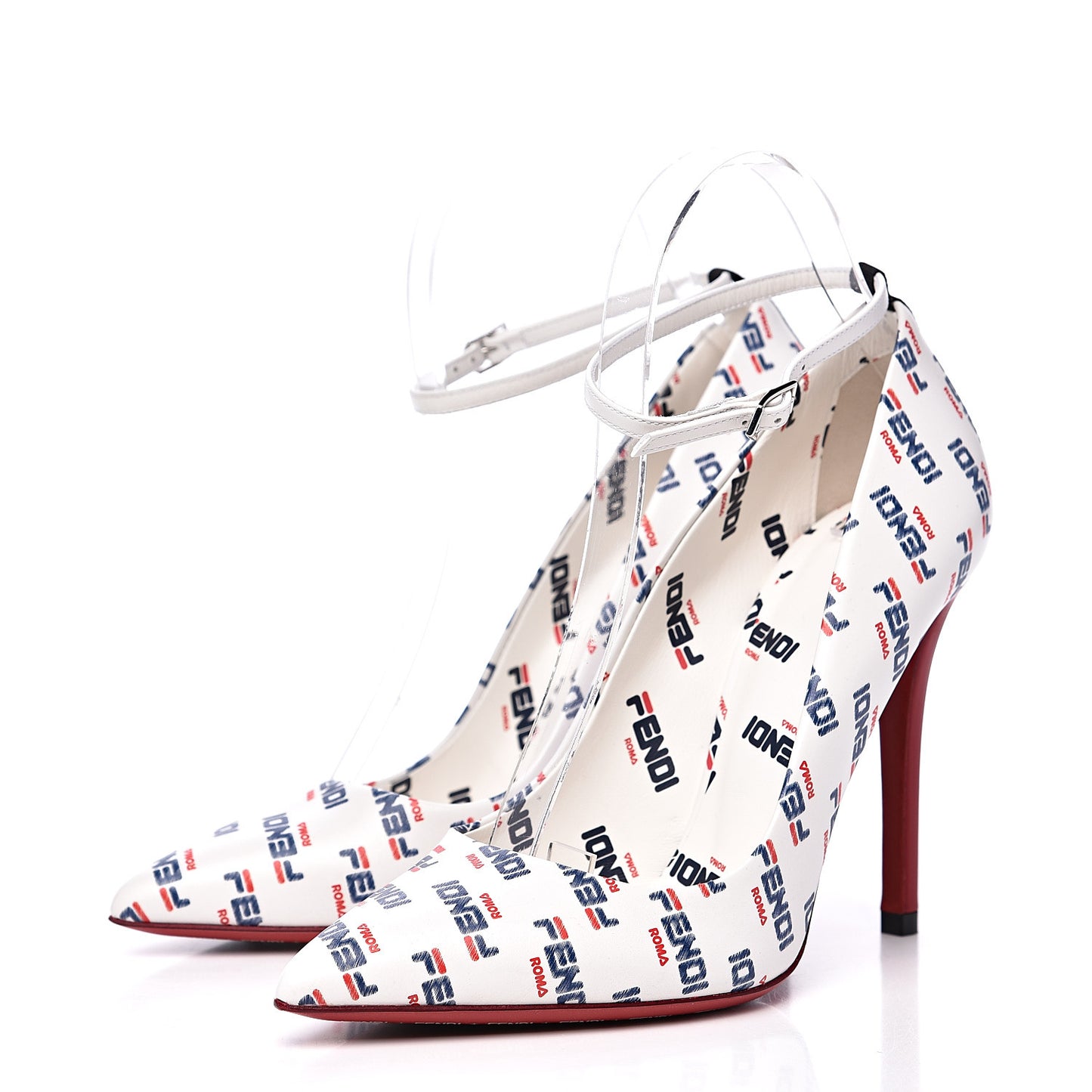 X FILA Vitello Mania Logo Print High Heel Pumps 36 White Blue Red Fragola