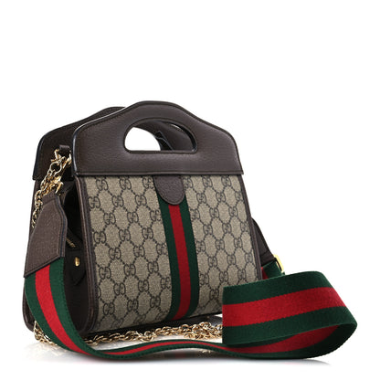 Gucci GG Supreme Monogram Textured Dollar Calfskin Web Small Ophidia Slip Handle Tote Beige Ebony New Acero 3 of 13
