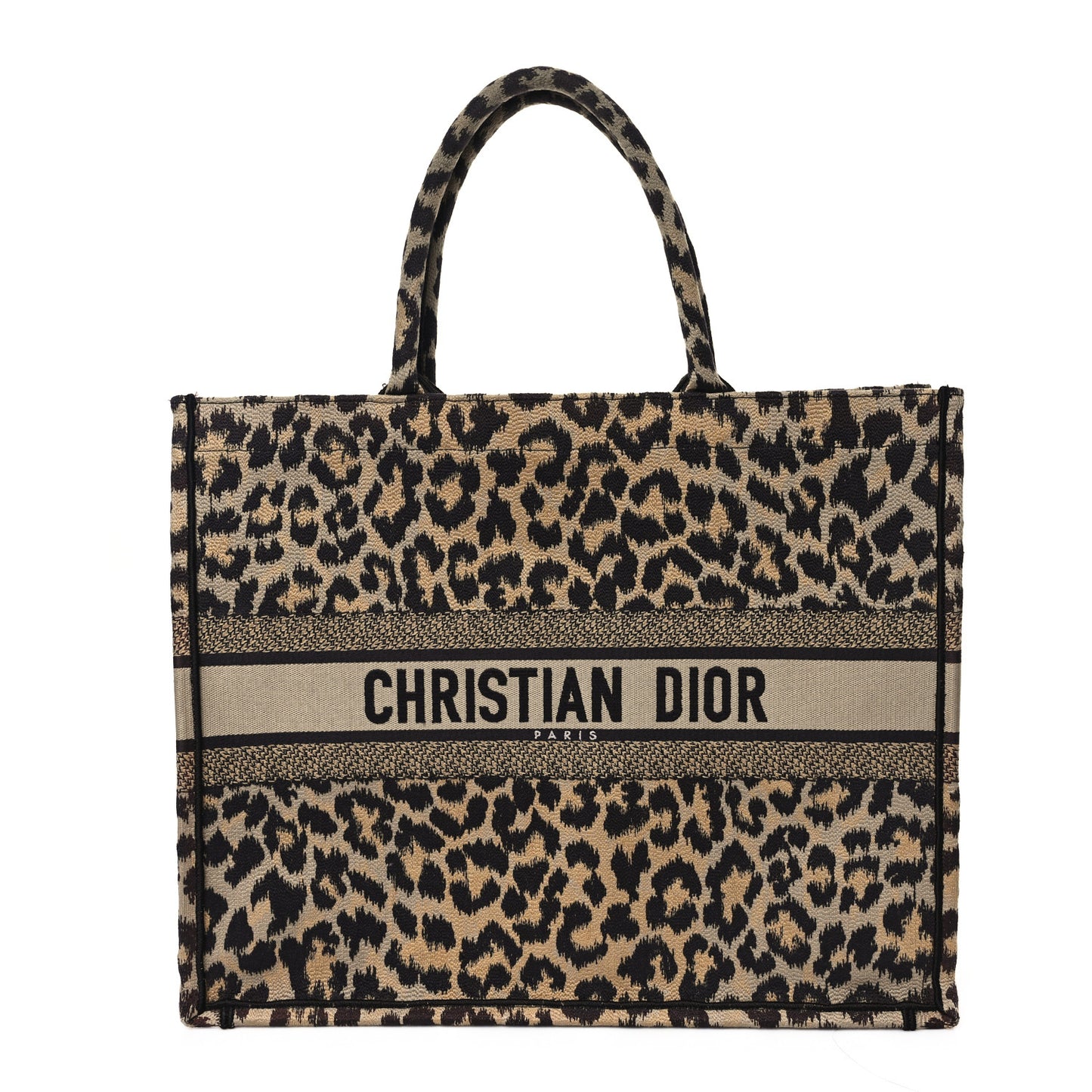 Canvas Mizza Embroidered Large Leopard Book Tote Beige