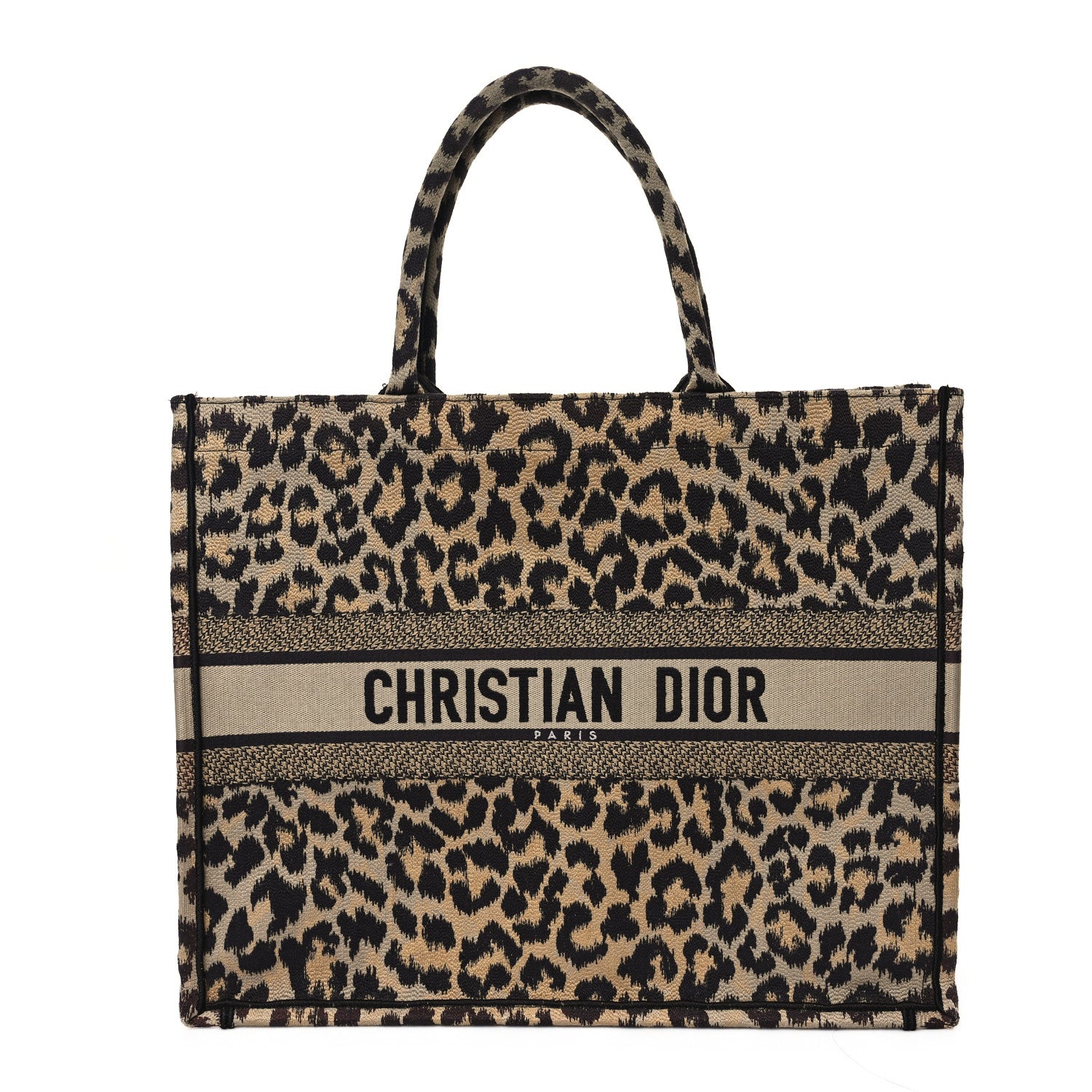 Christian Dior Canvas Mizza Embroidered Large Leopard Book Tote Beige 1 of 12