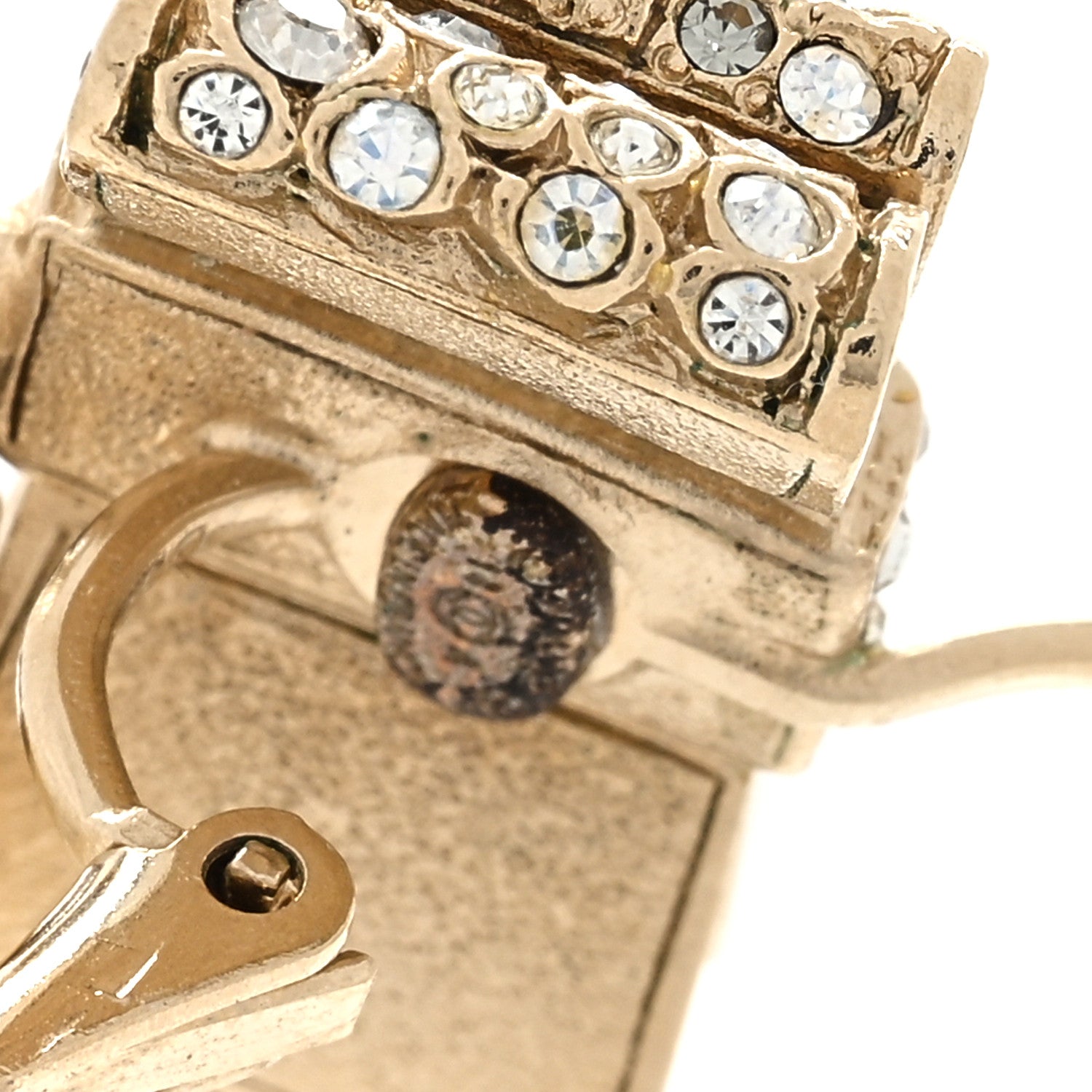 Chanel Metal Crystal Bow Pearl Earrings Gold 4 of 4