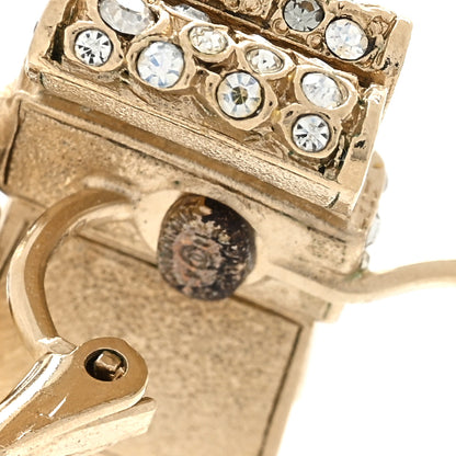 Chanel Metal Crystal Bow Pearl Earrings Gold 4 of 4