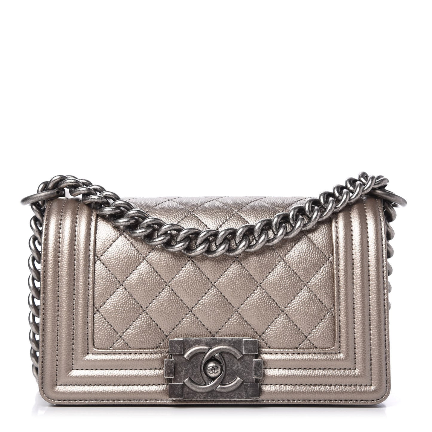 Metallic Caviar Quilted Small Boy Flap Bronze