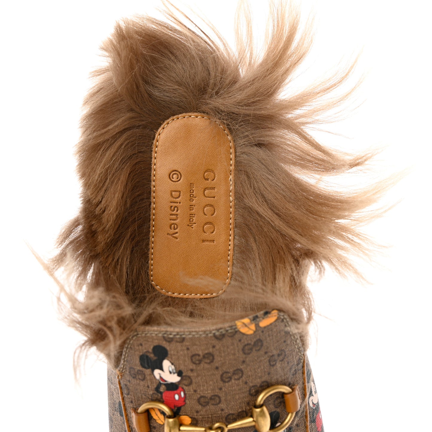 X DISNEY Mini Vintage GG Supreme Monogram Mickey Mouse Fur Womens Princetown Slippers 37.5 Beige Vintage Sun Oil