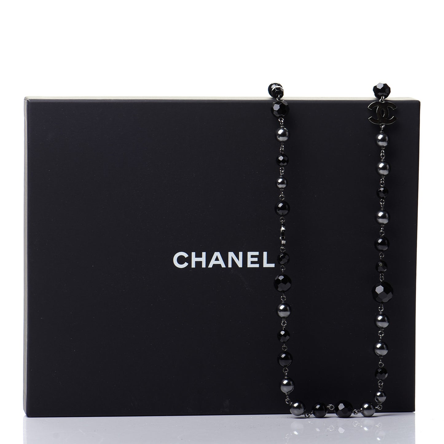 Ruthenium Pearl Beaded CC Long Necklace Black