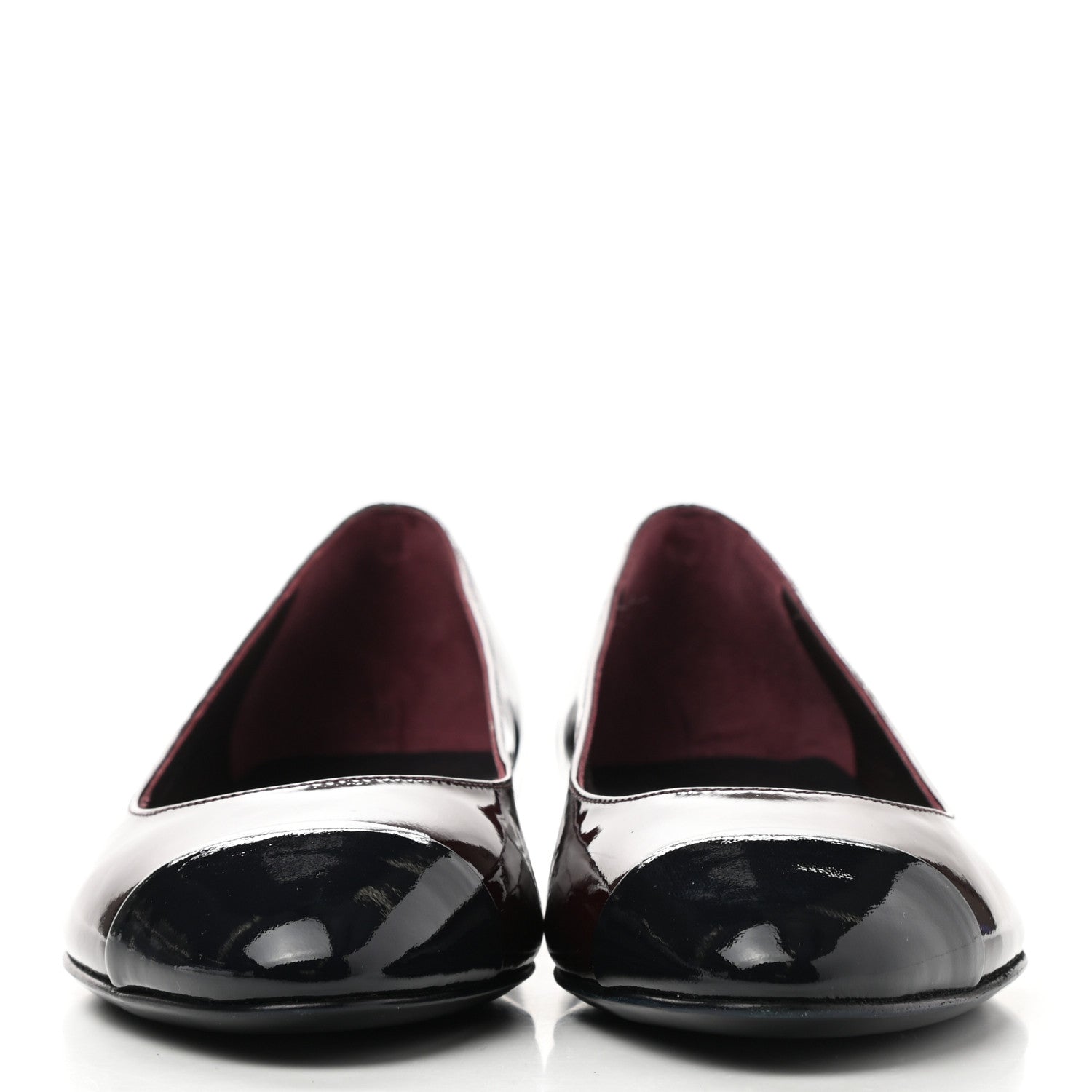 Chanel Patent CC Cap Toe Ballerina Flats 36.5 Navy Burgundy 2 of 8