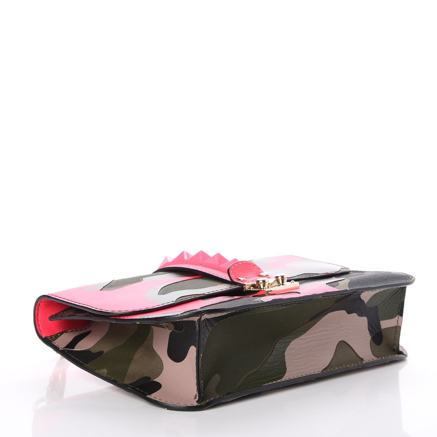 Nappa Canvas Camouflage Medium Glam Lock Rockstud Flap Fuxia Fluo
