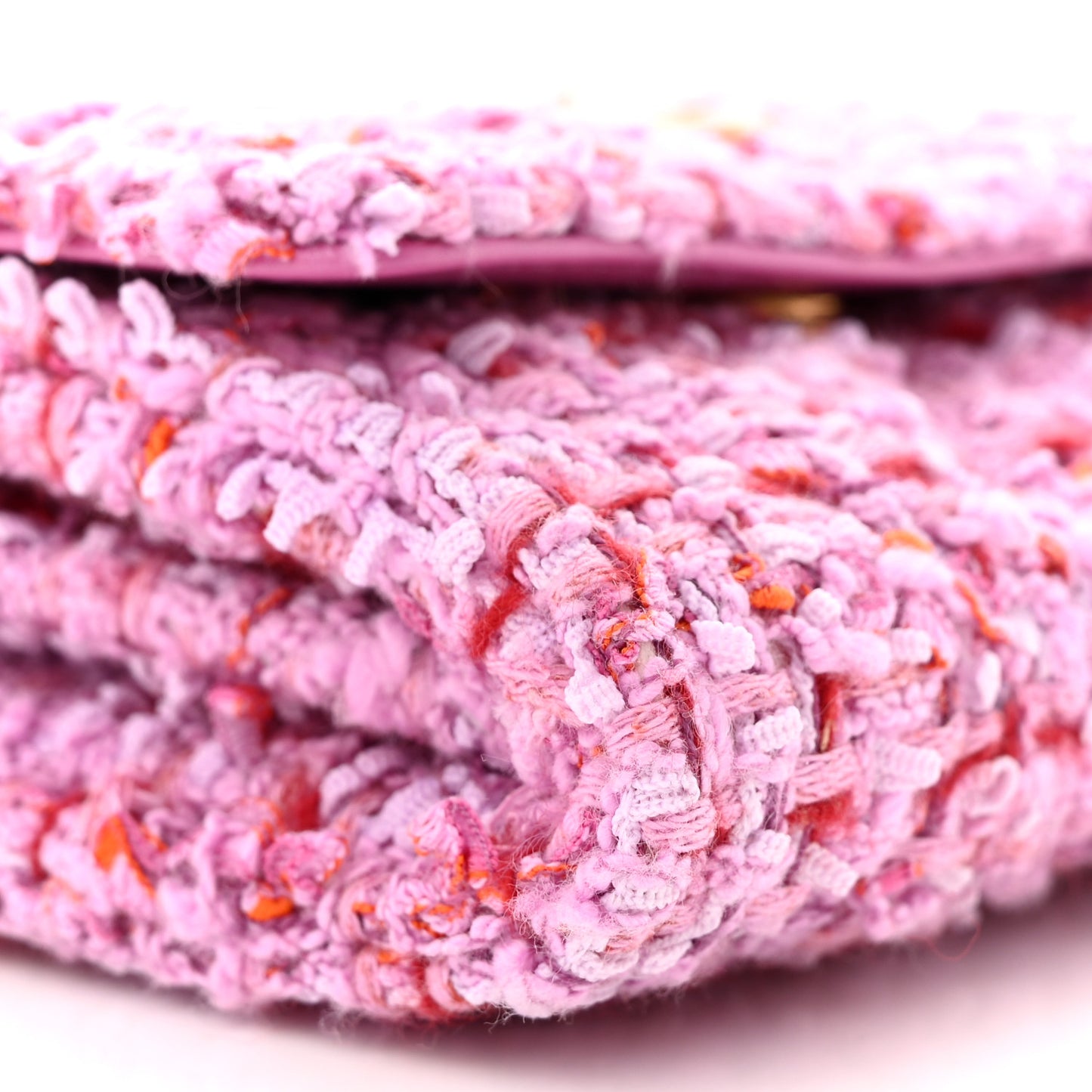 Tweed Enamel Quilted Pending CC Card Holder On Chain Light Purple Pink Red