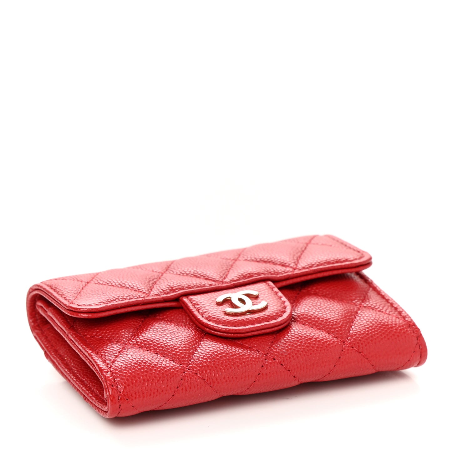 Caviar Quilted Flap Card Holder Wallet Red