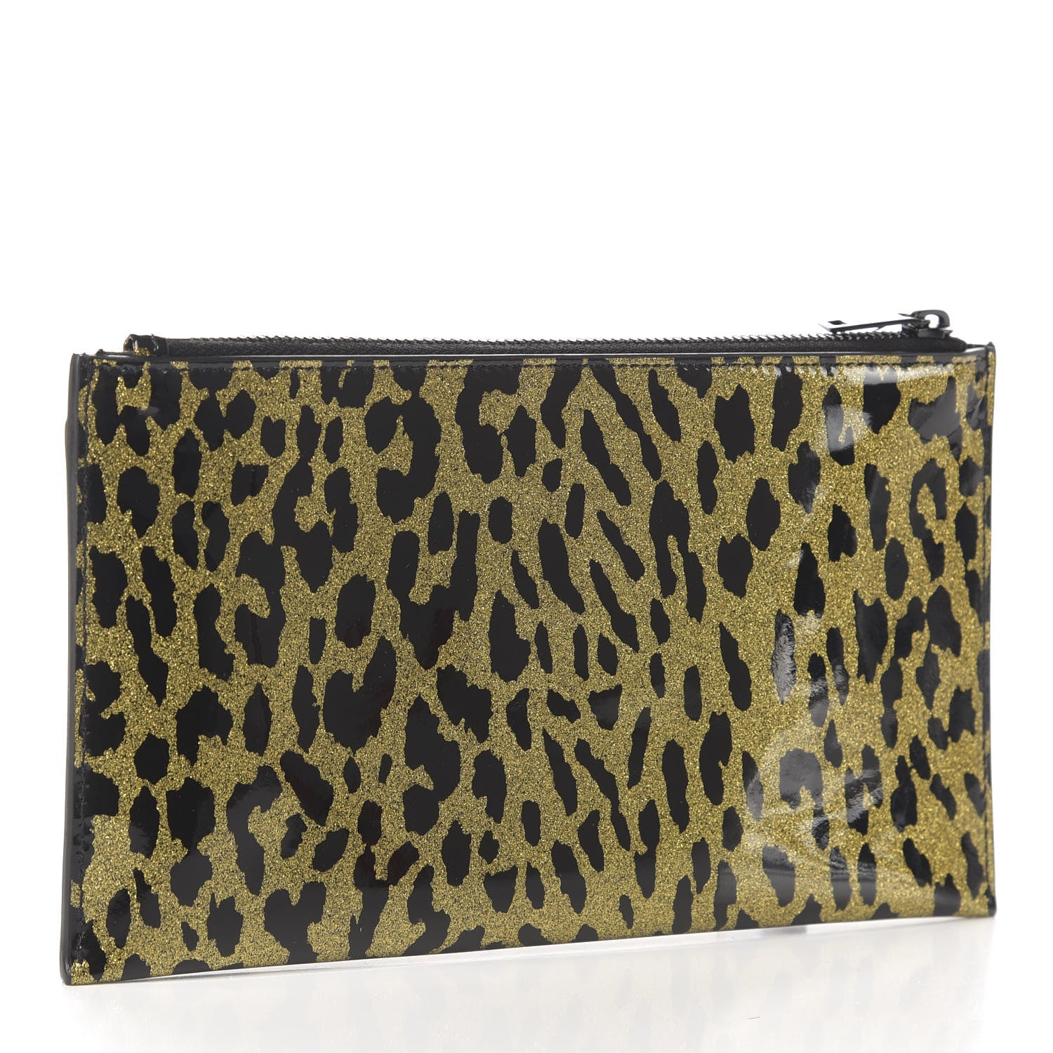 Saint Laurent Patent Glitter Leopard Monogram Zip Pouch Gold Black 3 of 13
