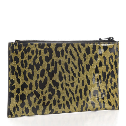 Saint Laurent Patent Glitter Leopard Monogram Zip Pouch Gold Black 3 of 13