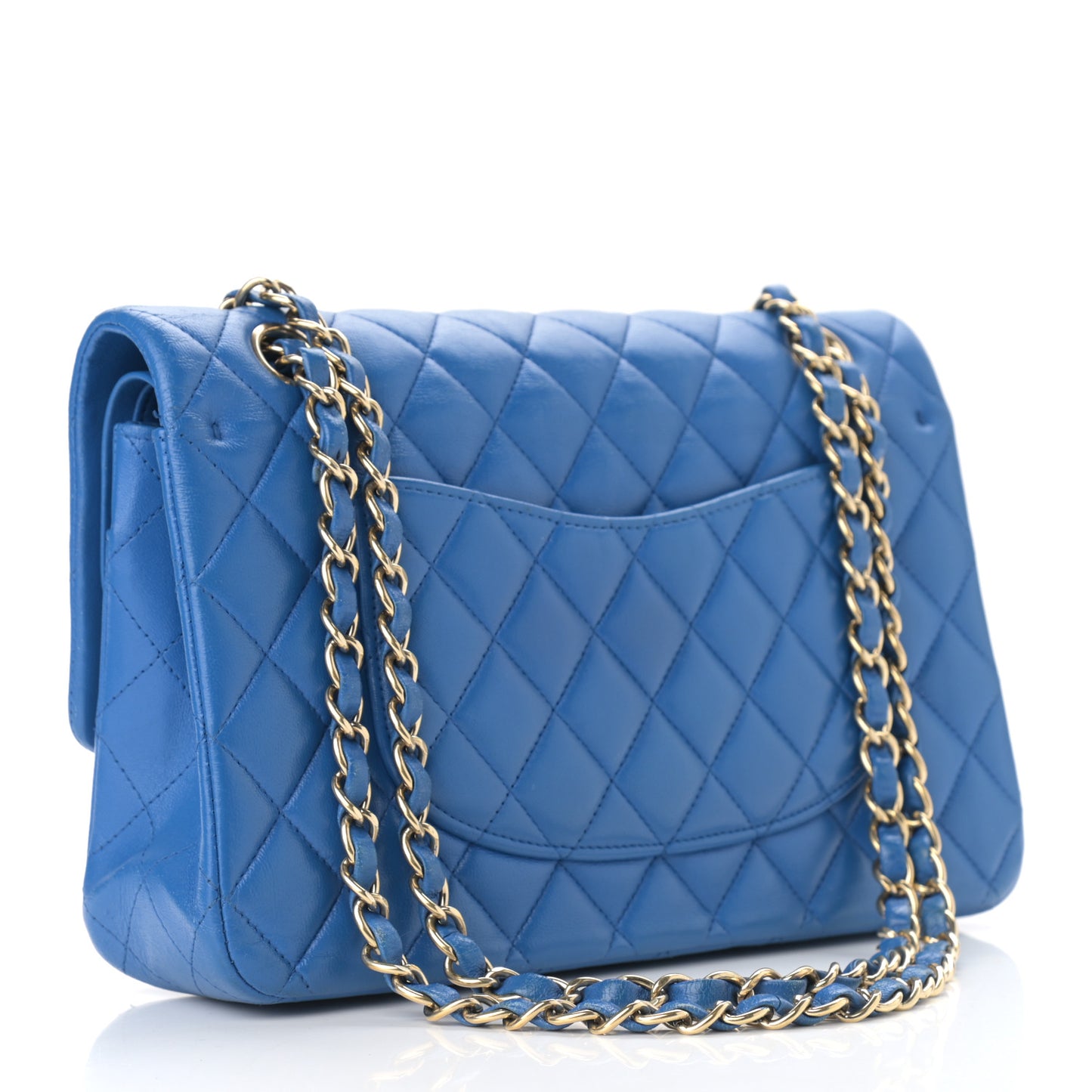Lambskin Quilted Medium Double Flap Blue