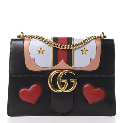 Gucci Calfskin Web Heart Medium GG Marmont Chain Handle Bag Black 1 of 16