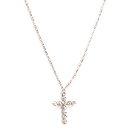 Tiffany Platinum Diamond Bezel Set Cross Pendant Necklace 1 of 6
