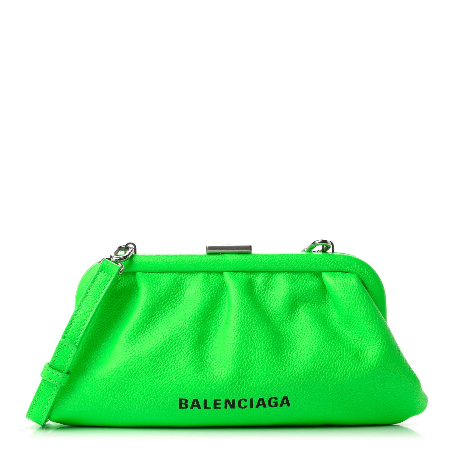 Grained Calfskin Logo Cloud Clutch XS Fluo Green
